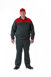 Костюм рабочий летний куртка + брюки СПЕЦИАЛИСТ(серый с красным, тк. смесовая)