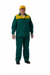 Костюм рабочий женский  куртка+брюки ТРУЖЕНИК (зеленый/жёлтый, тк. смесовая) 