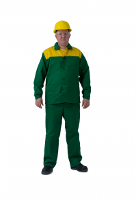 Костюм рабочий куртка + брюки ТРУЖЕНИК (зеленый/жёлтый, тк. смесовая)