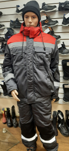 ФАВОРИТ костюм зимний куртка + п/комб. (темно-серый/красный,тк.твил-2,слайтекс)